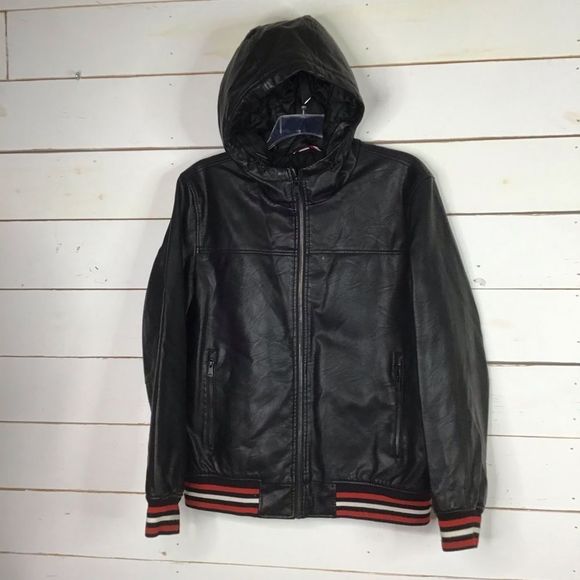 New Tommy Hilfiger Faux Leather Bomber Jacket - Picture 1 of 12